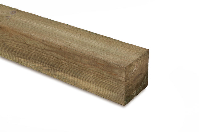 A sturdy and weather-resistant fence post with a sawn finish, treated with green preservative. This post measures 95mm in width, 95mm in depth, and 1800mm in height, ensuring strength and durability for reliable and visually appealing fencing installations.