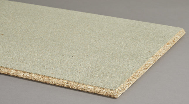 18mm x 2400mm x 600mm Caberfloor P5 MR Chipboard TG4: A sturdy chipboard panel with tongue and groove edges, designed for use in flooring applications.
